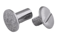 Decorative silver screw with floral pattern head.